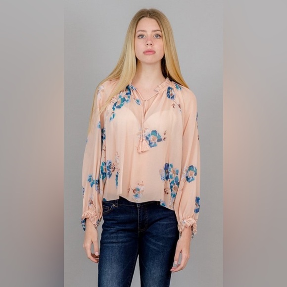 ULLA JOHNSON Sarna Floral Printed Blouse- Nude Coloring Size 2 NEW